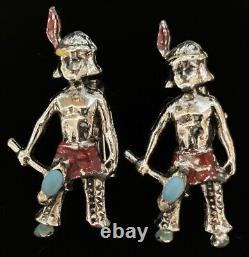 Vintage Pair of American Indian Scatter Pins Enamel & Turquoise Gemstones 1950s