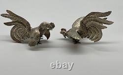 Vintage Pair of Camusso Sterling Silver Fighting Roosters Cocks