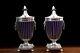 Vintage Pair Of Cobalt Blue Glass Urns With Silver Plated Frames And Lion Handle
