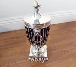 Vintage Pair of Cobalt Blue Glass Urns with Silver Plated Frames and Lion Handle