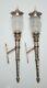 Vintage Pair Of Continental Brass Silvered Glass Torcheres Sconce Circa 1880