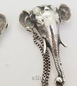 Vintage Pair of Elephant Solid Silver Collar Clips / Brooches 40.2 grams
