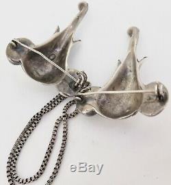 Vintage Pair of Elephant Solid Silver Collar Clips / Brooches 40.2 grams