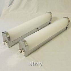 Vintage Pair of Fluorescent Chrome & Ribbed Cover Wall Mount Tube Sconce Lights