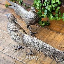 Vintage Pair of French Style Handmade Silver Plated Metal Pheasants Figure 12W