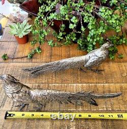 Vintage Pair of French Style Handmade Silver Plated Metal Pheasants Figure 12W