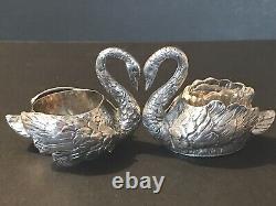 Vintage Pair of German Silver Swan Salts with Moveable Wings