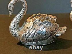 Vintage Pair of German Silver Swan Salts with Moveable Wings