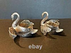 Vintage Pair of German Silver Swan Salts with Moveable Wings