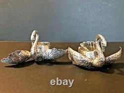 Vintage Pair of German Silver Swan Salts with Moveable Wings