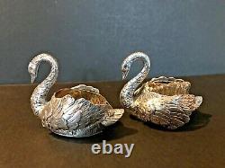 Vintage Pair of German Silver Swan Salts with Moveable Wings