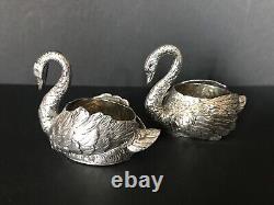 Vintage Pair of German Silver Swan Salts with Moveable Wings