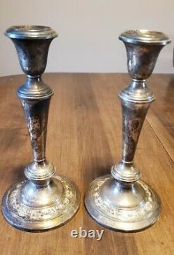 Vintage Pair of Gorham Sterling Weighted Convertible Candlesticks #1130 lot x955