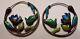 Vintage Pair Of Hoop Earrings Silver And Enamel 1-5/16 Dia Lotus Garden