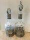Vintage Pair Of Italian Possibly German Silver & Etched Glass Decanters