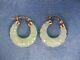 Vintage Pair Of Jade Hoop Earrings With Gold Wash Sterling Silver A925 Hooks