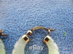 Vintage Pair of Jade Hoop Earrings with Gold Wash Sterling Silver A925 Hooks