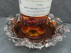 Vintage Pair of Large Wine Bottle Coasters Silver Plated Wooden Vine Leaf Trim