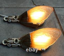 Vintage Pair of Lincoln Art Deco 1920s Slip Shade Wall Sconce Lights Rewired