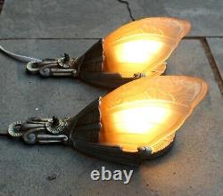 Vintage Pair of Lincoln Art Deco 1920s Slip Shade Wall Sconce Lights Rewired