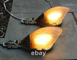 Vintage Pair of Lincoln Art Deco 1920s Slip Shade Wall Sconce Lights Rewired