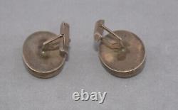 Vintage Pair of Navajo Sterling Silver Cufflinks Petrified Wood Stones 1 1/8