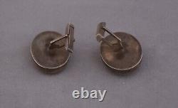 Vintage Pair of Navajo Sterling Silver Cufflinks Petrified Wood Stones 1 1/8