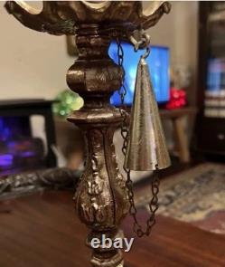 Vintage Pair of Ornate Marble Based Silver Tone Candlesticks & Attached Snuffers