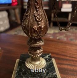 Vintage Pair of Ornate Marble Based Silver Tone Candlesticks & Attached Snuffers