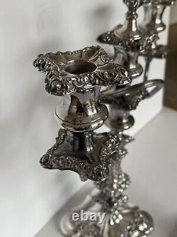 Vintage Pair of Ornate Triple Silver Plated Twisted 3 Arm Candelabras Marked