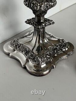 Vintage Pair of Ornate Triple Silver Plated Twisted 3 Arm Candelabras Marked