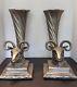 Vintage Pair Of Rams Head Cornucopia Vases Metal, Heavy Over 30 Lbs Large 14 H