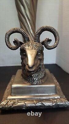 Vintage Pair of Rams Head Cornucopia Vases Metal, Heavy Over 30 lbs Large 14 H