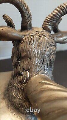 Vintage Pair of Rams Head Cornucopia Vases Metal, Heavy Over 30 lbs Large 14 H