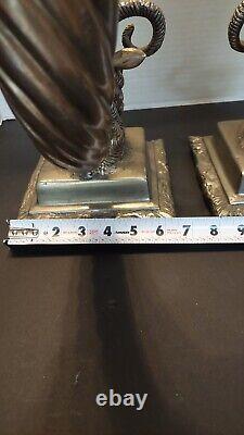 Vintage Pair of Rams Head Cornucopia Vases Metal, Heavy Over 30 lbs Large 14 H