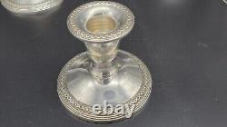 Vintage Pair of Rogers Weighted Sterling Candleholders with Etched Glass Hurricane