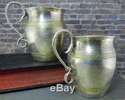 Vintage Pair of Russian 84 Silver Kiddush/ Vodka Cups w Serpentine Snake Handles