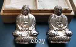 Vintage Pair of Silver Buddha Unused Collectible Saltshakers 1920s 28 Grams