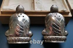 Vintage Pair of Silver Buddha Unused Collectible Saltshakers 1920s 28 Grams