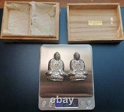 Vintage Pair of Silver Buddha Unused Collectible Saltshakers 1920s 28 Grams