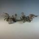Vintage Pair Of Silver Plate Fighting Cocks Roosters