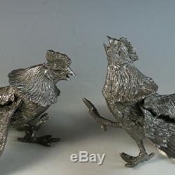 Vintage Pair of Silver Plate Fighting Cocks Roosters