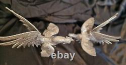 Vintage Pair of Silver Plated Bird Sculptures Fighting Roosters Cockerel Fight