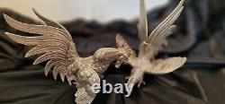 Vintage Pair of Silver Plated Bird Sculptures Fighting Roosters Cockerel Fight
