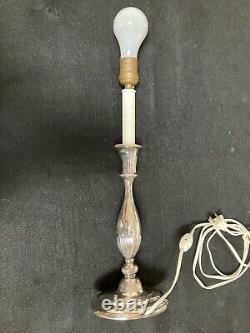 Vintage Pair of Silver Plated Candlestick Lamps with Shades