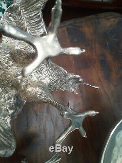 Vintage Pair of Solid sterling silver Sculptures Representing a Rooster Fight