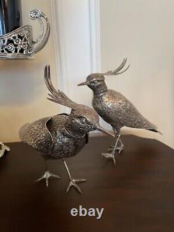 Vintage Pair of Sterling Silver Articulated Pheasant Table Top Decanters