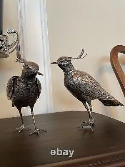 Vintage Pair of Sterling Silver Articulated Pheasant Table Top Decanters