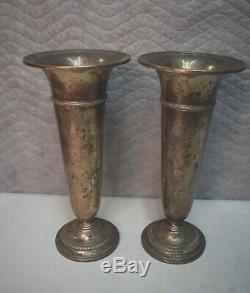 Vintage Pair of Sterling Silver Church Altar Flower Vases 13 7/8 ht. (CU#906)