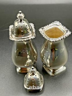 Vintage Pair of Sterling Silver Cruet Set by Adie Bros. Ltd. Birmingham 1949